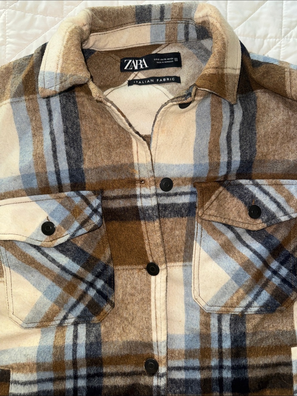 Zara Brown and Cream Plaid Fleece Jacket